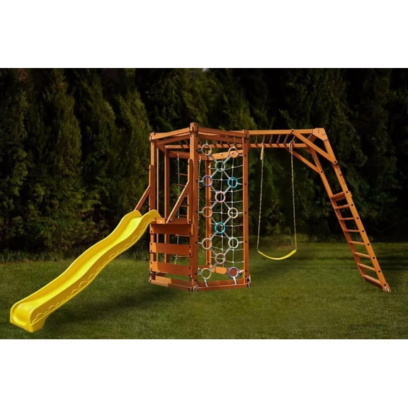 Avenlur Hawthorn XL Wooden Outdoor Playset with Slide, Swing, Monkey Bars & Climbing Wall