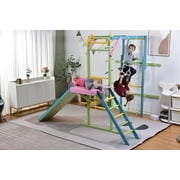 Avenlur Indoor Jungle Gym Playground Wood PlaySet with Monkey Bars and Rope Wall Net, Toddler and Kids Adventure, Ladder, Climber, Slide, Ring Set Play Structure Ages 2 - 11 Large, Colorful