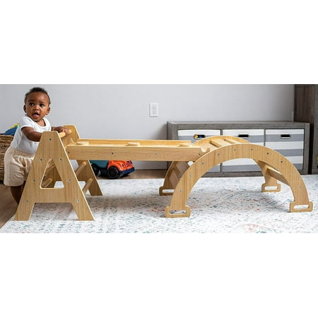 Avenlur Maple 5-in-1 Montessori Climbing Set - Baby Climbing Gym - Foldable Triangle Ladder, Rock Climbing Ramp, Arch Climber, Slide, Rocker - Indoor Gym for Ages 3mo to 36mo