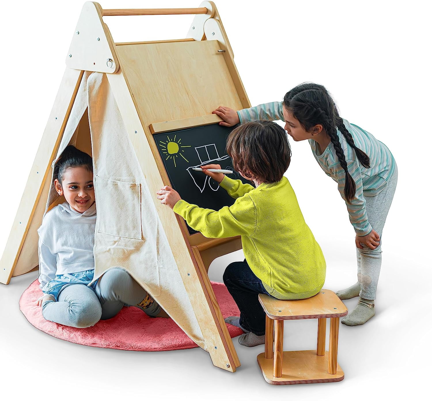 Oak Foldable Learning Play Tent with Desk and Chair