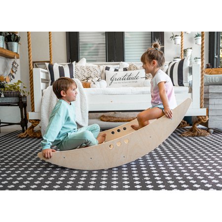 Avenlur Rowan Rocking Boat Stair Climber Montessori and Waldorf Style Balancing Step Ladder Rocker Activity Center for Toddlers, Kids, Homeschool, Daycare Seats up to 4 Children Ages 1 - 6yrs