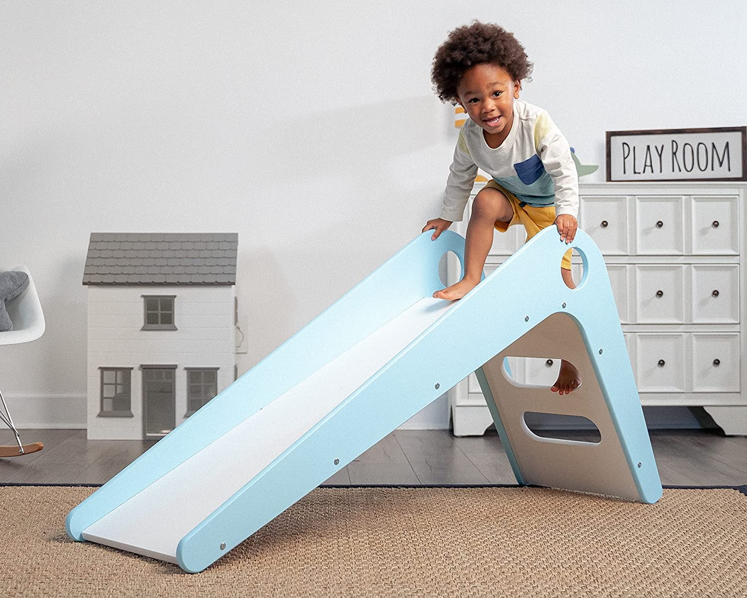 Avenlur Blue Wooden Indoor Slide for Toddlers