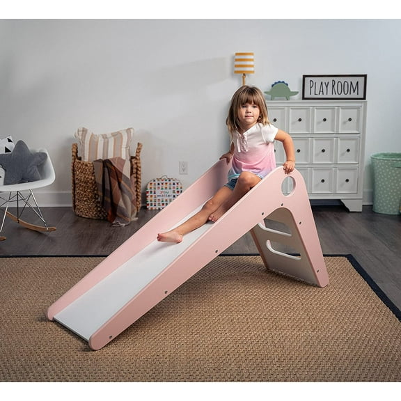 Avenlur Toddler Wooden Indoor Slide for Kids - Transform Any Living Space Into The Perfect Playroom or Gym. Climbing Wood Slide for Babies, Toddlers, and Children Ages 18mo - 4 Years (Pink)