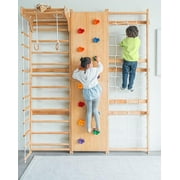 Avenlur Walnut 9-in-1 Swedish Ladder Wall Gym Set - 94.5 Inches - Trapeze Swing, Rope Ladder, Rock Wall, Rope Wall, Rock Ramp Climber, Slide, Pull-up Bar, Ladder and Swing