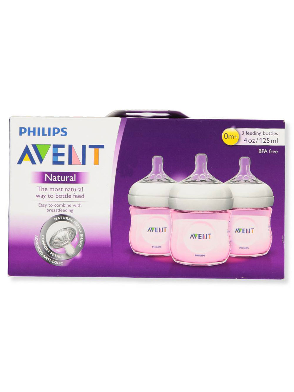 Avent 3-Pack Natural Bottles (4 oz.) - pink, one size - image 1 of 14