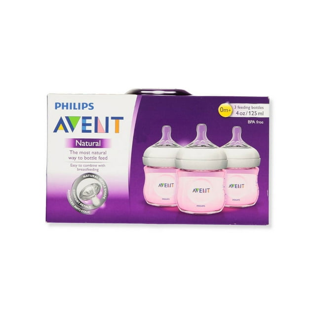 Avent 3-Pack Natural Bottles (4 oz.) - pink, one size