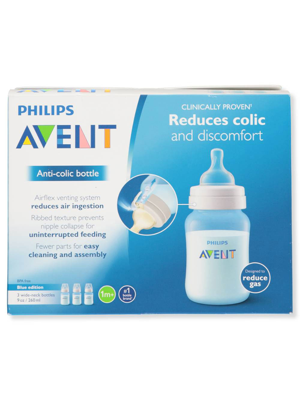 Avent 3-Pack Wide-Neck Anti-Colic Bottles (9 oz.) - blue, one size - image 1 of 14