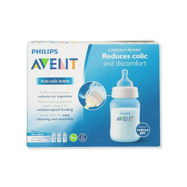 Avent 3-Pack Wide-Neck Anti-Colic Bottles (9 oz.) - blue, one size