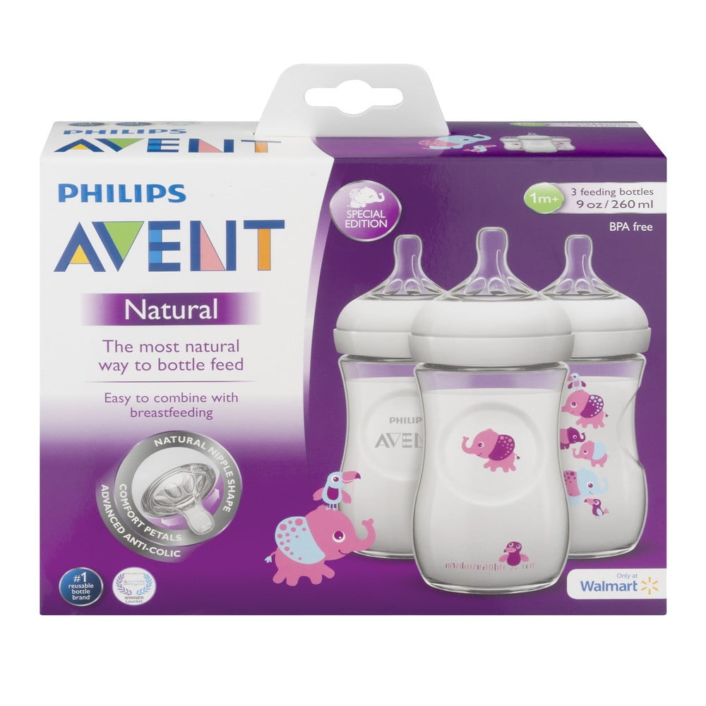 Avent Natural 9oz 3pk Safari Deco Bottle