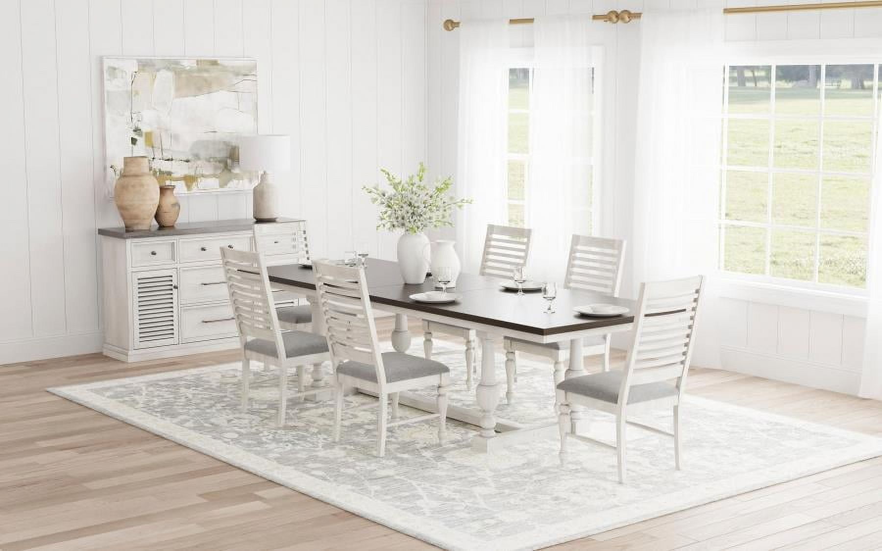 Aventine 7-Piece Vintage White and Charcoal Dining Set with Extension Leaf