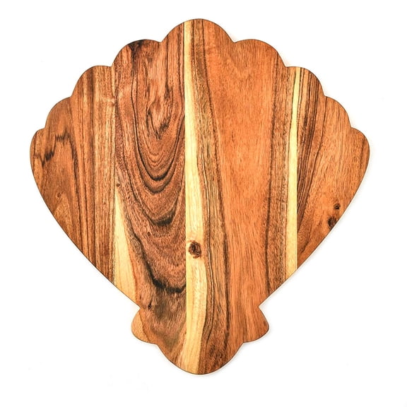 Aventura Design Acacia Wood Cutting Board for kitchen Chopping Boards, Decorative Wooden Shaped Platter with Handle, Butcher Block, Natural Cheese Serving Plate (Sea Shell Board 14"L x 13"W)