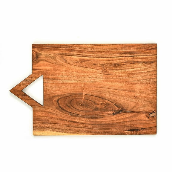Aventura Design Acacia Wood Cutting Board for kitchen Chopping Boards, Wooden Platter with Handle, Butcher Block, Natural Cheese Serving Plate (Trirect Board 14"L x 9"W)