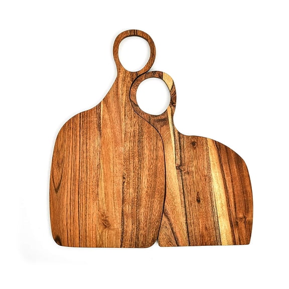 Aventura Design Couple Valentine Day Organic Acacia kitchen Cutting Chopping Board Platter with Handles for Butcher Block (Set of 2, Couple Board 16"L x 9"W-13"L x 7"W)