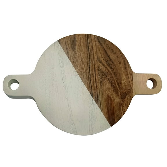 Aventura Design Cutting Board Series, Acacia Wood Chopping Boards for Kitchen, White Hand Painted Wooden Serving Charcuterie Board, Ideal for Chopping Meat, Fruits, Cheese 13"L x 8"W