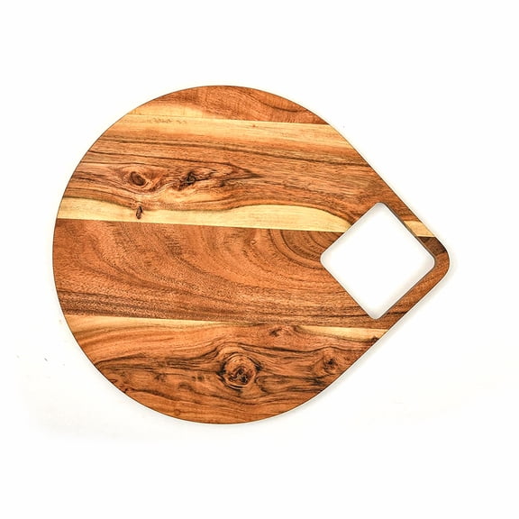 Aventura Design Organic Acacia kitchen Cutting Chopping Board Platter Wine Holder with Handles for Butcher Block Cheese and Vegetables Fruit & Salad (Round Square Board 14"L x 12"W)