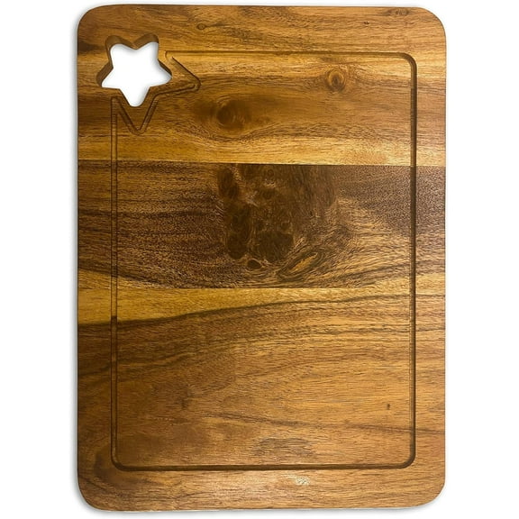 Aventura Design Wood Cutting Board for Kitchen, Cheese Serving Boards, Charcuterie Boards, Serving Platters with Star Shaped Hanging Hole and Juice Grooves Pre Oiled, CB-134, 14"L x 10"W