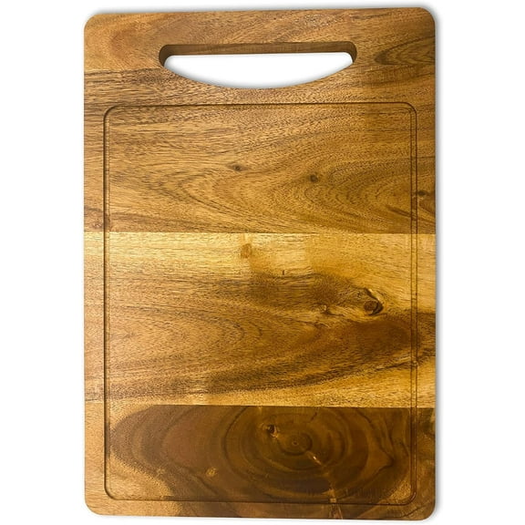 Aventura Design Wood Cutting Board for Kitchen, Natural Cheese Serving Boards, Wooden Charcuterie Boards, Festive Serving Platters with Handle and Juice Grooves, CB-131, 14"L x 10"W