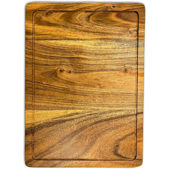 Aventura Design Wood Cutting Board for Kitchen, Natural Cheese Serving Boards, Wooden Charcuterie Boards, Wood Serving Platters with Juice Grooves, CB-133, 14"L x 10"W