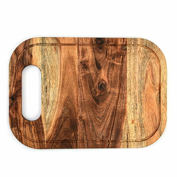 Aventura Design Wood Cutting Board for Kitchen, Wooden Serving Boards, Organic Wood Charcuterie Boards, Serving Platters with Handles and Juice Grooves Pre Oiled, CB-136, 14"L x 10"W