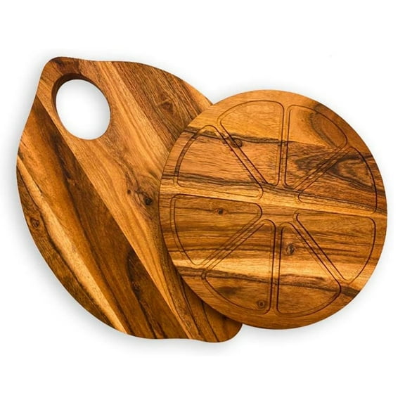 Aventura Design Wooden Chopping Cutting Board Platter Plate Butcher Block for kitchen Cheese Vegetables Fruit and Salad Set of 2, Lemon Board, 14.5 x 10, 10 x 10 Inches
