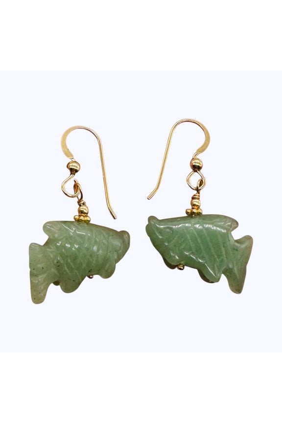 Aventurine Koi Fish 14kgf Yellow Gold Earrings | Semi Precious Stone Jewelry |