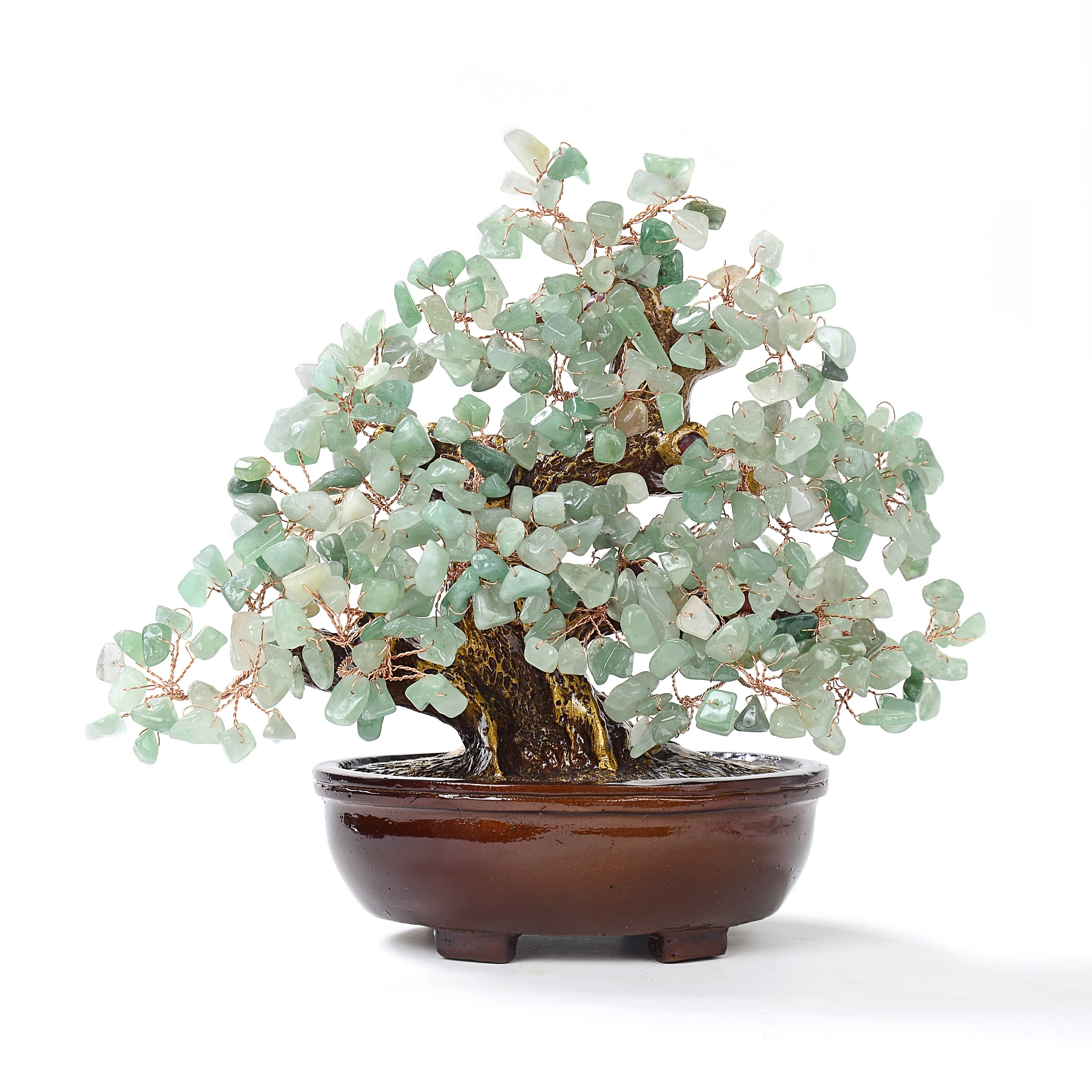 Aventurine Gemstone Bonsai Tree with Resin and Wood Base