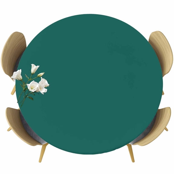 Aventurine Round Fitted Table Cover Emerald Green Solid Color Waterproof Table Cloth with Elastic Edge Wipeable Tablecloth for Picnic Camping Party Fits 36"-44" Diameter