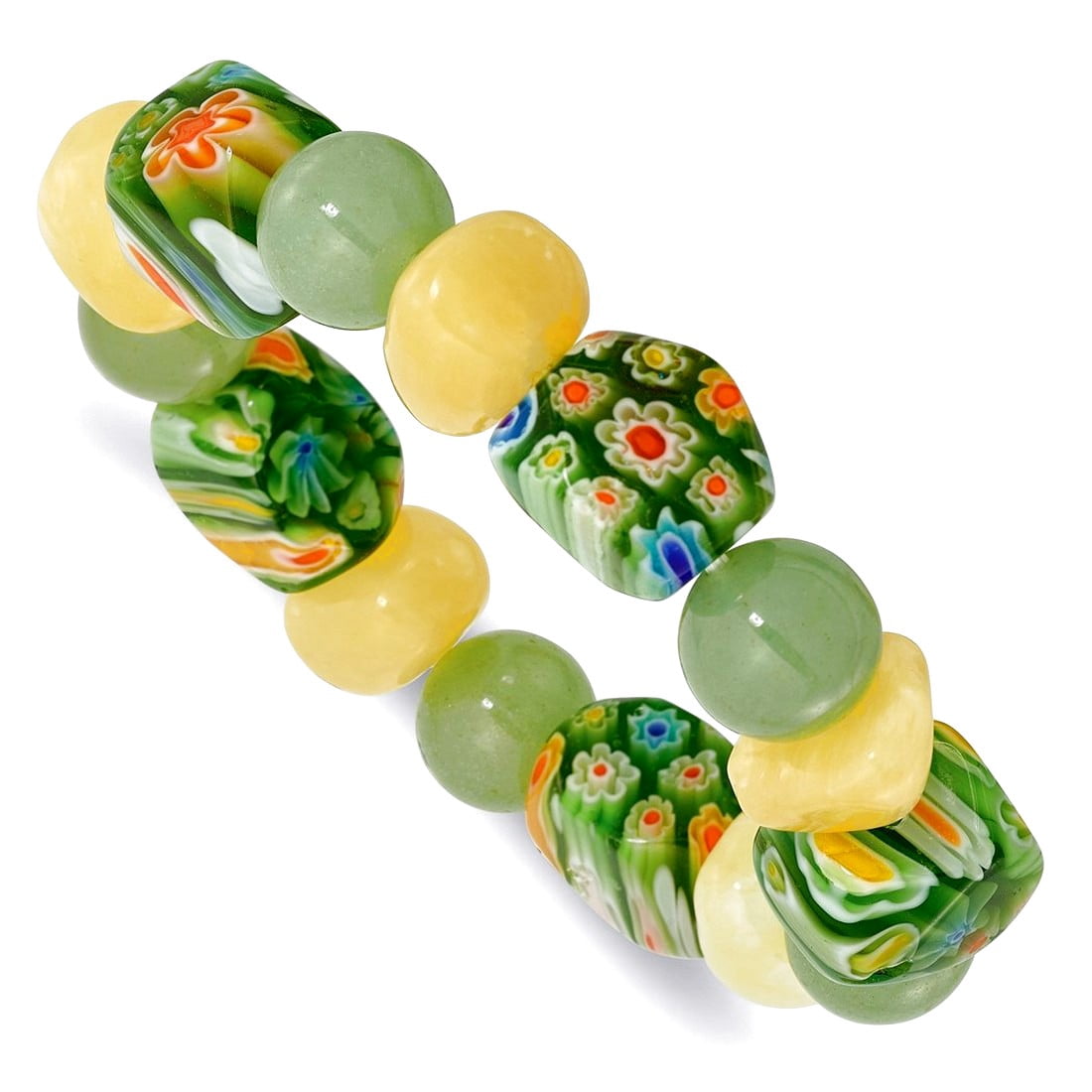 Aventurine Yellow Dyed Jade and Kangsai Glass Beaded Stretch Bracelet Stretch Bracelet for Women