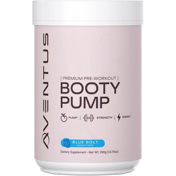 Aventus Booty Pump Pre-Workout Powder | Pump, Strength and Energy with Collagen, Creatine, Caffeine and More, 30 Servings (30 Servings, Blue Bolt)