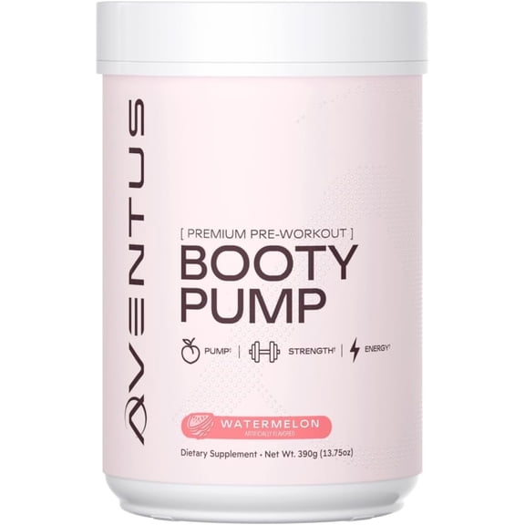 Aventus Booty Pump Pre-Workout Powder | Pump, Strength and Energy with Collagen, Creatine, Caffeine and More, 30 Servings (30 Servings, Watermelon)