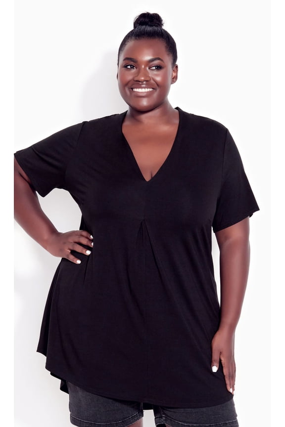 Female Plus Size Kaylie Hi Lo Top Short Sleeve V-Neckline