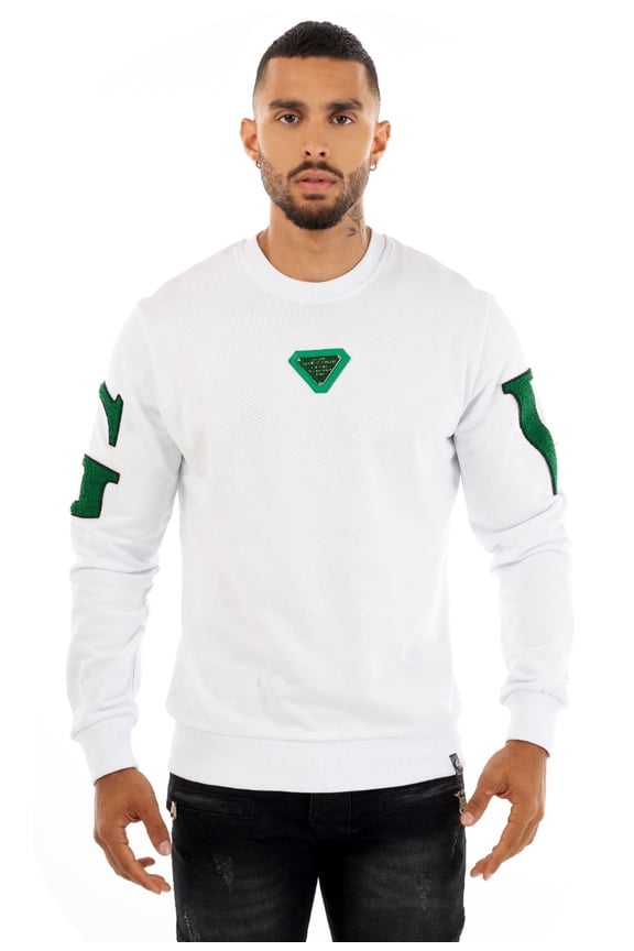 Avenue George V Paris Men's GV Signature Chenille Crewneck Sweatshirt (Large, White)