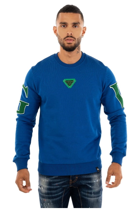 Avenue George V Paris Men's GV Signature Chenille Crewneck Sweatshirt (Medium, Blue)