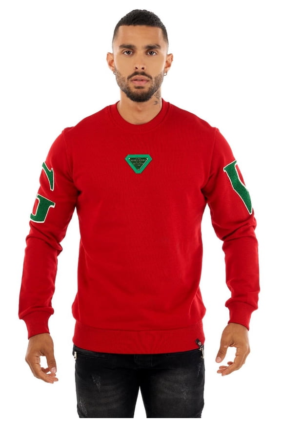 Avenue George V Paris Men's GV Signature Chenille Crewneck Sweatshirt (Medium, Red)