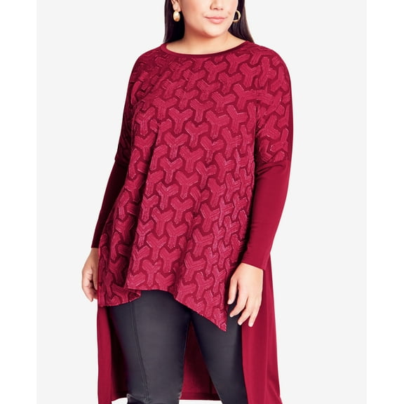 Avenue Plus Size Olivia Jacquard Longline Tunic Top Olivia Jacqua Berry 26W-28W