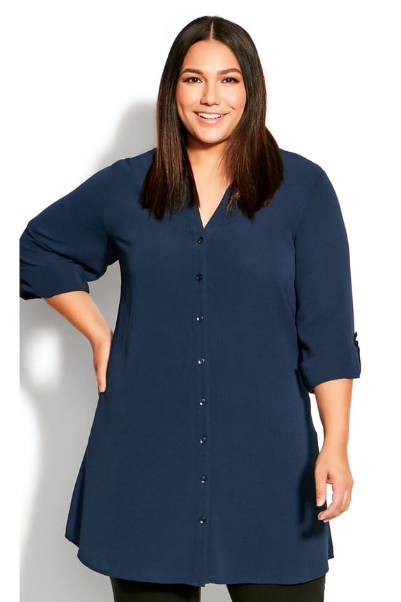 Plus Size Plain Shirt Navy 16W