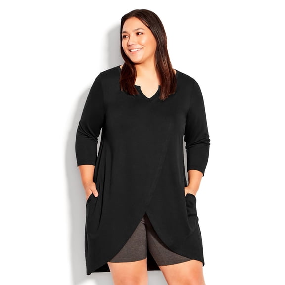 Avenue Plus Size Sweep Hem Tunic Top Black 26W-28W