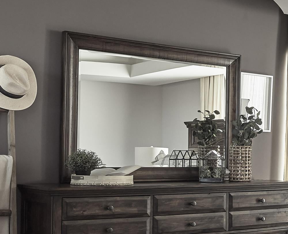 Traditional Rectangular Weathered Burnished Brown Wood Mirror