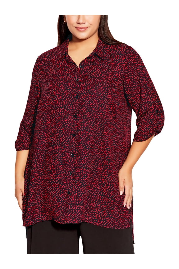 Studio Womens Plus Longline Printed Button-Down Top