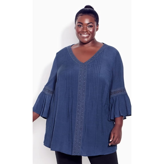 Avenue Women's Plus Size 3/4 Sleeves Pleated Lace Relaxed Fit Tunic Top