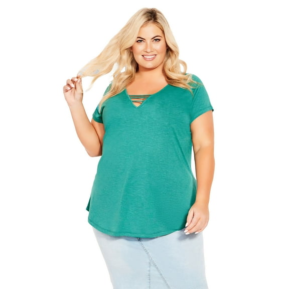Avenue Women's Plus Size 3 Bar V-Neck Top