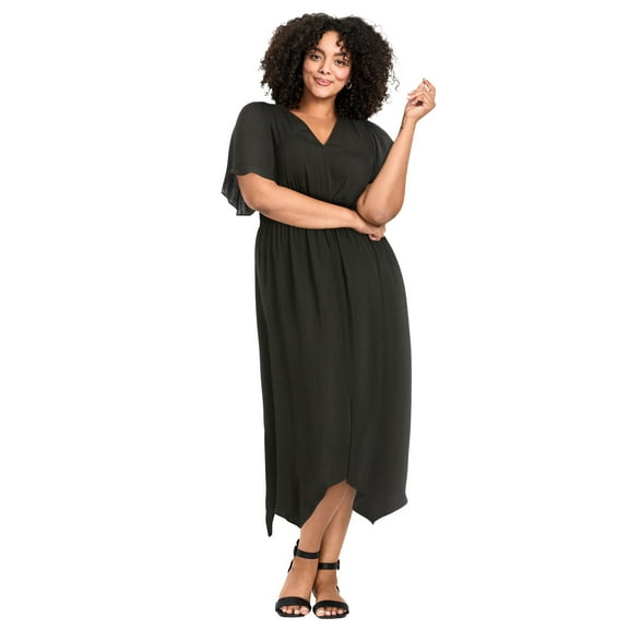 Avenue Women's Plus Size Aimee Sateen Flutter Sleeve Dress