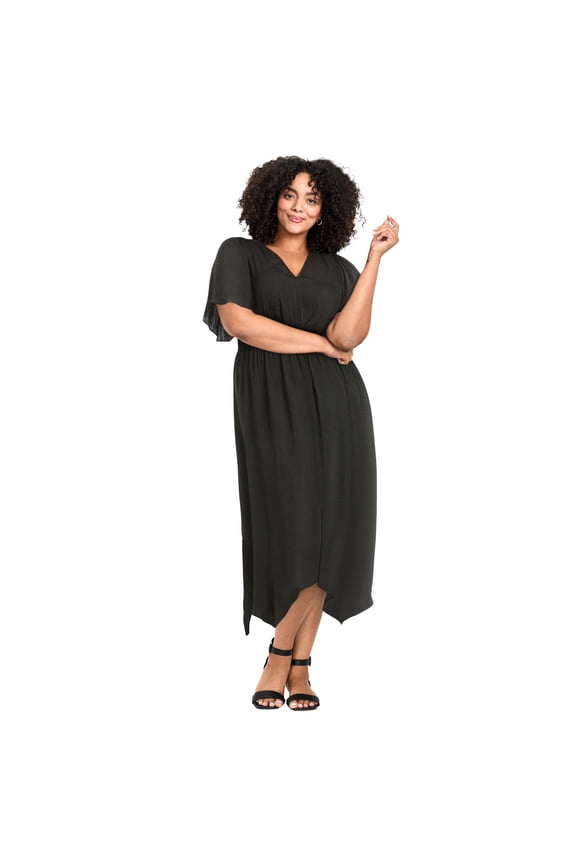 Women's Plus Size Aimee Sateen Flutter Sleeve Dress