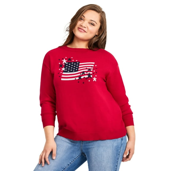 Avenue Women's Plus Size Americana Long Sleeve Crewneck