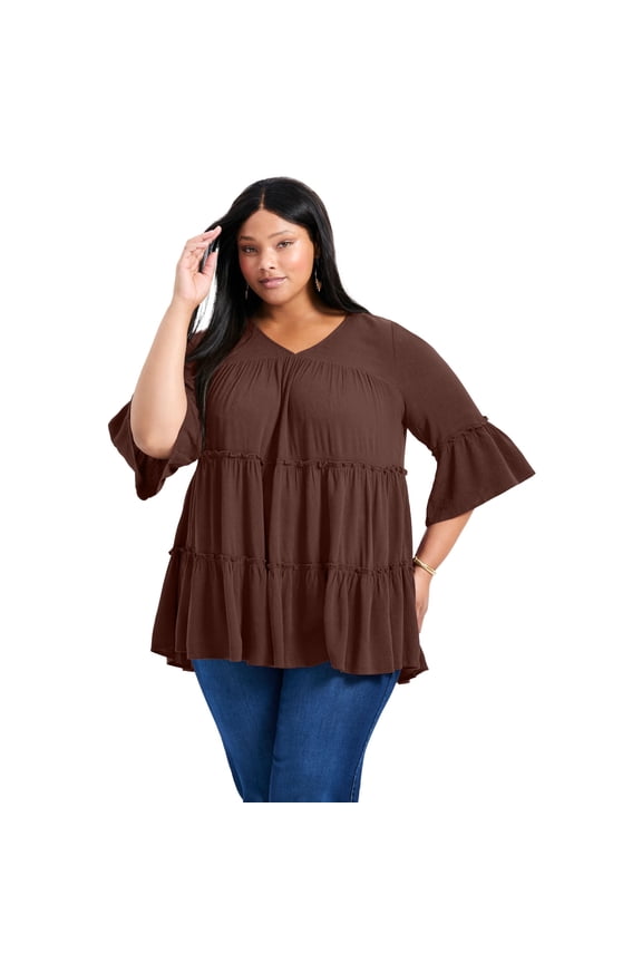 Women's Plus Size Amy Tiered Bell Sleeve Blouse