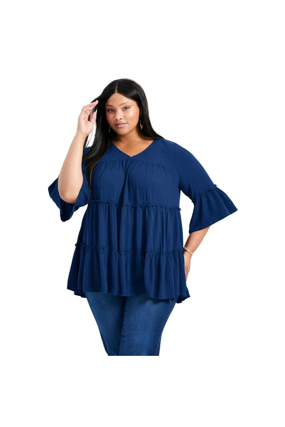 Women's Plus Size Amy Tiered Bell Sleeve Blouse