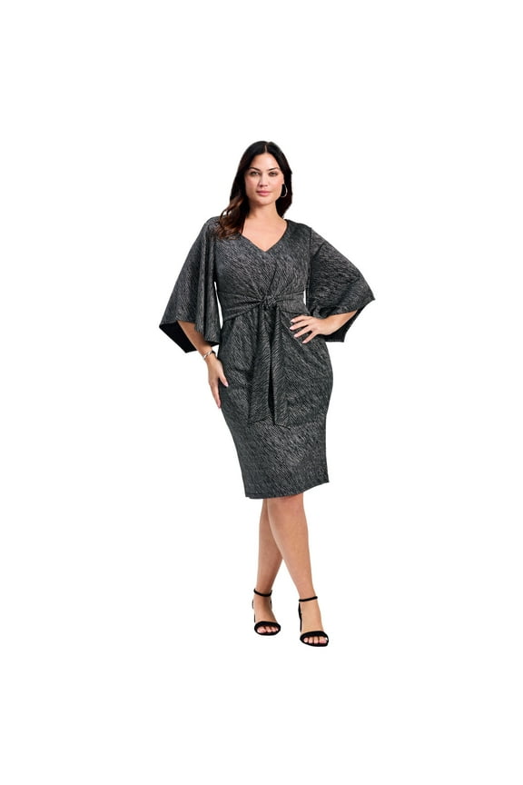 Women's Plus Size Anastasia Metallic Knit Tie Front Dress