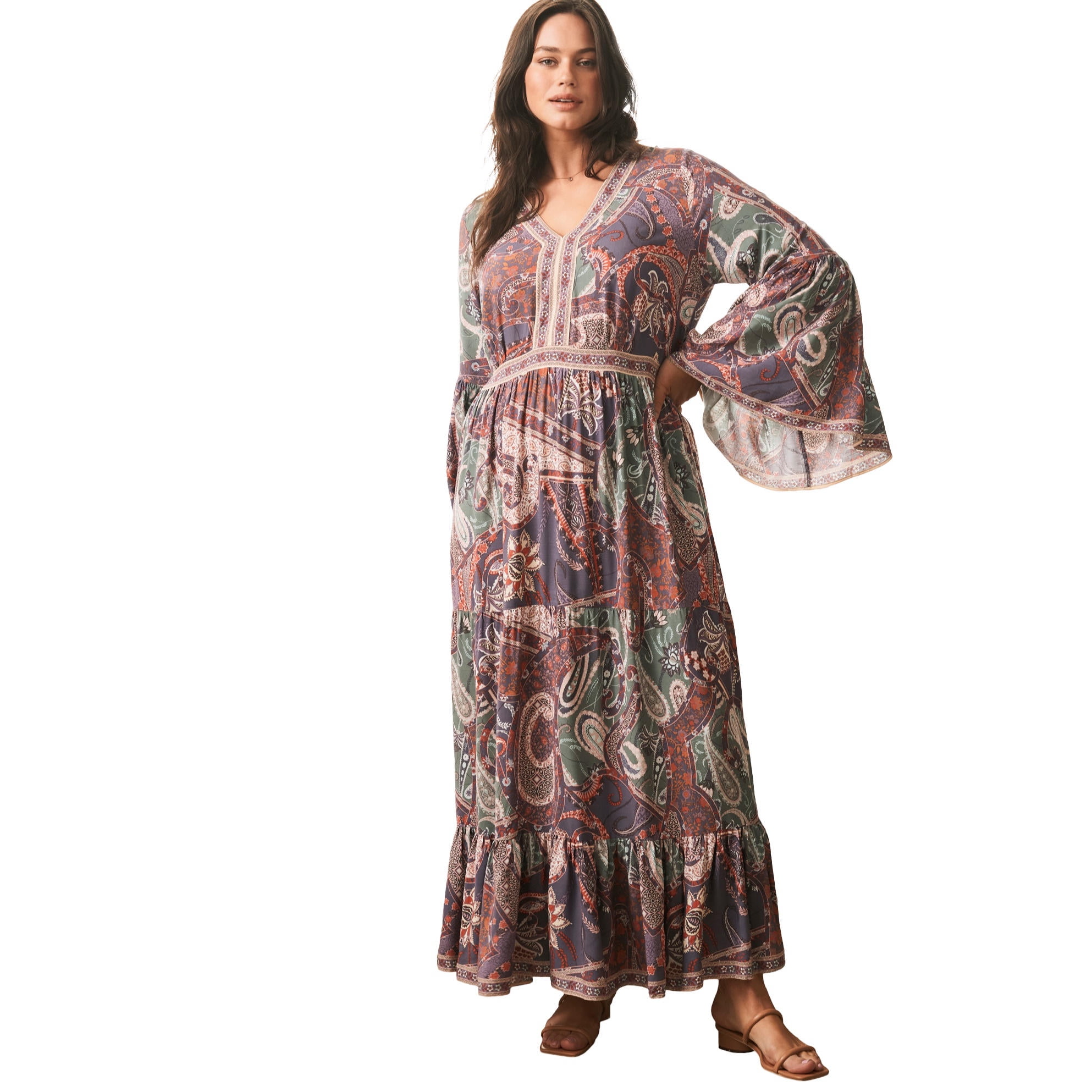Avenue Women's Plus Size Arlo Bell Sleeve Maxi Dress - Walmart.com