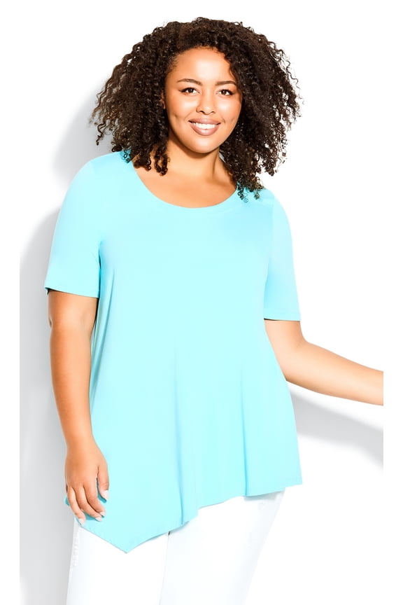 Women's Plus Size Asymmetrical Hem Tunic Top Short Sleeve Round Neckline