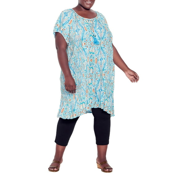 Avenue Women's Plus Size Avalon Crush Tassel Tie Ruffle Tunic